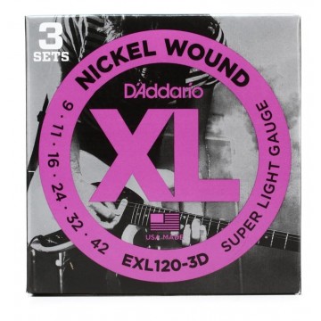 EXL120-3D Nickel Wound 3 String Set Super Light 9-42 Electric Guitar String